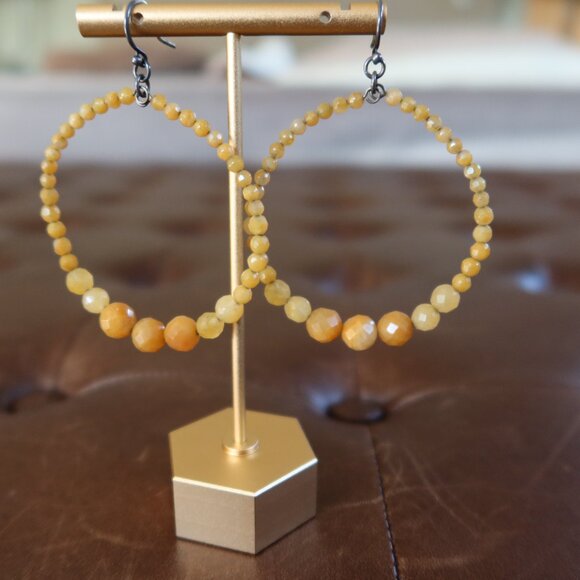 Chan Luu faceted Yellow Jade (70+) front facing hoops earrings 2" long drops - Picture 3 of 14